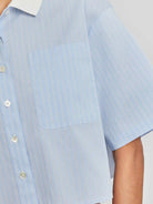 Knit Collar Short Sleeve Button-Up Shirt