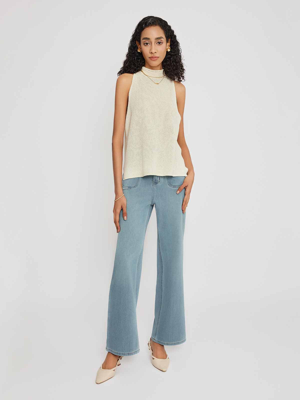 Halter Neck Mesh Knit Top