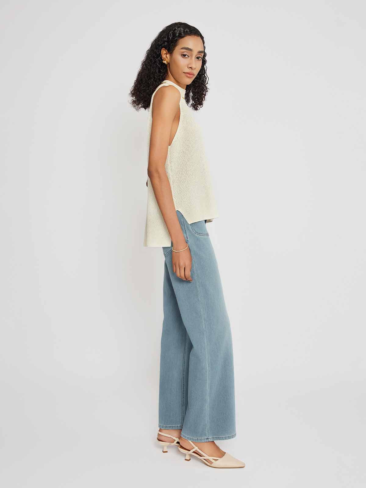 Halter Neck Mesh Knit Top