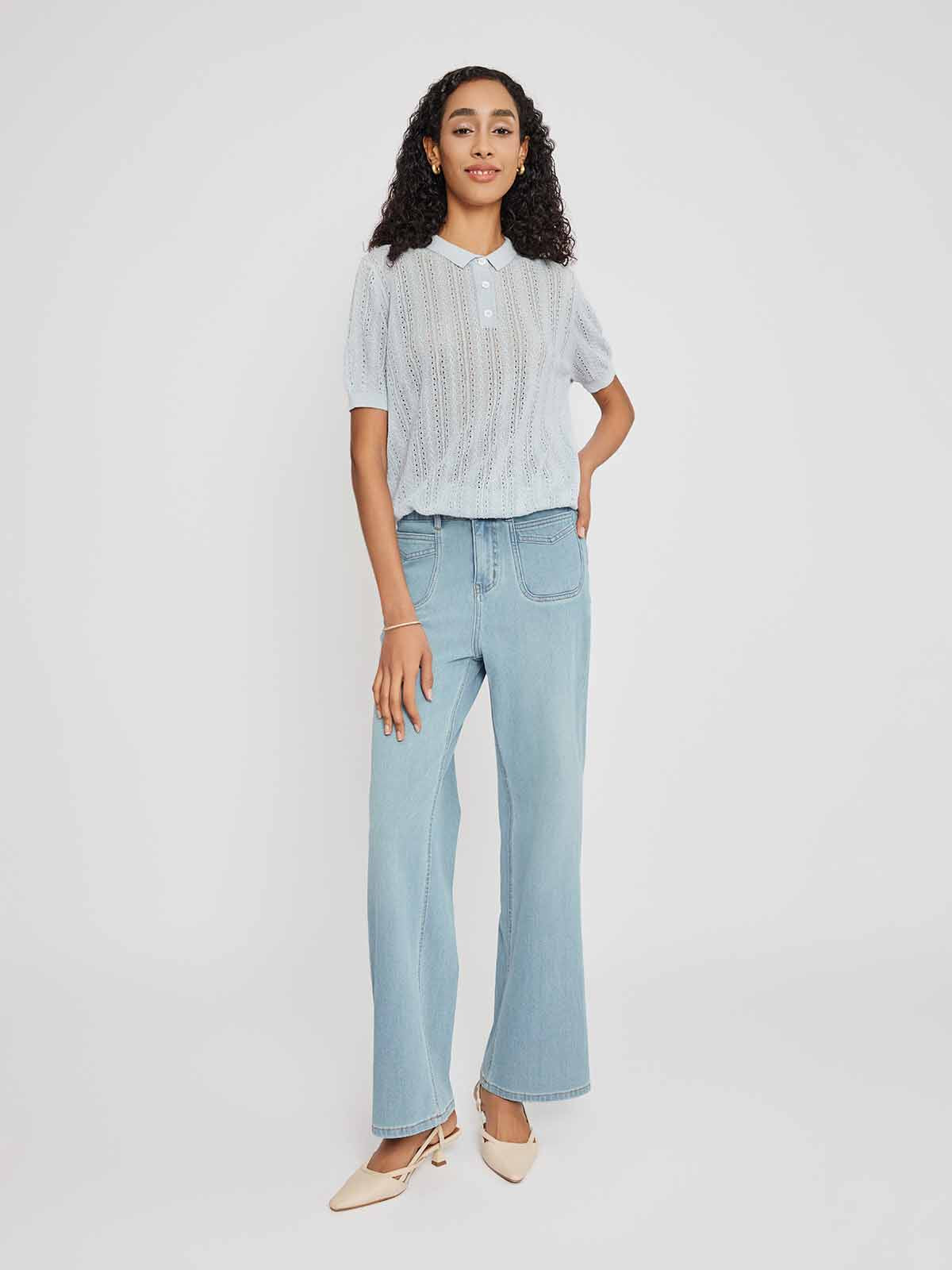 Ribbed Knit Polo Top