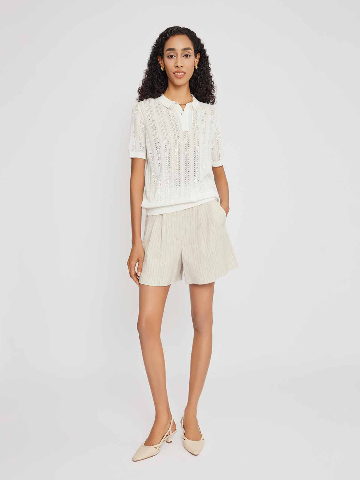 Ribbed Knit Polo Top