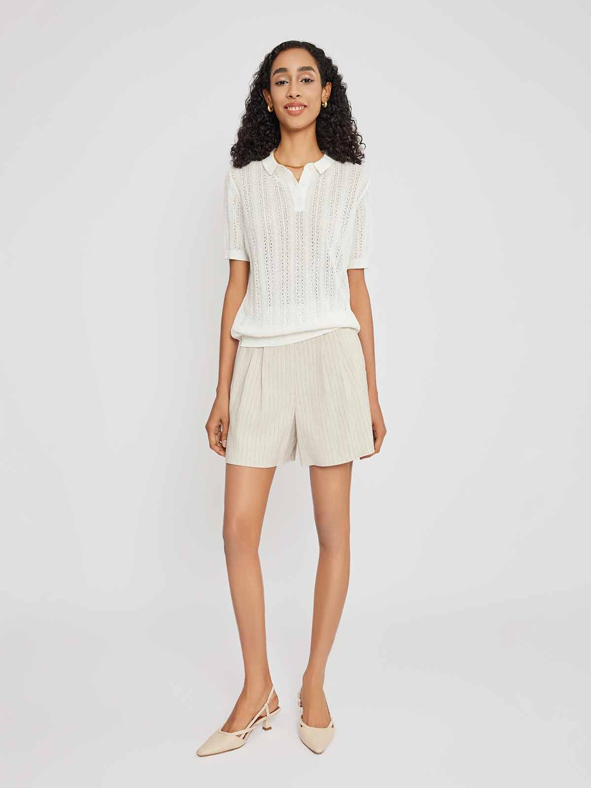 Ribbed Knit Polo Top