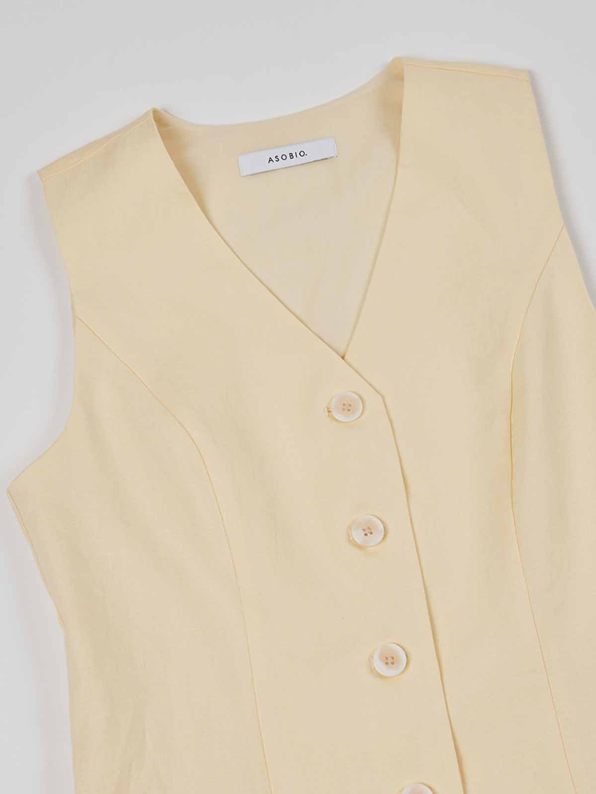 100% Linen Button-Up Linen Vest Mini Dress