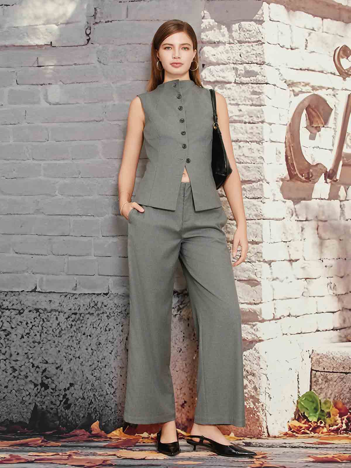 ASOBIO Wool Blend Sleeveless Mockneck Vest