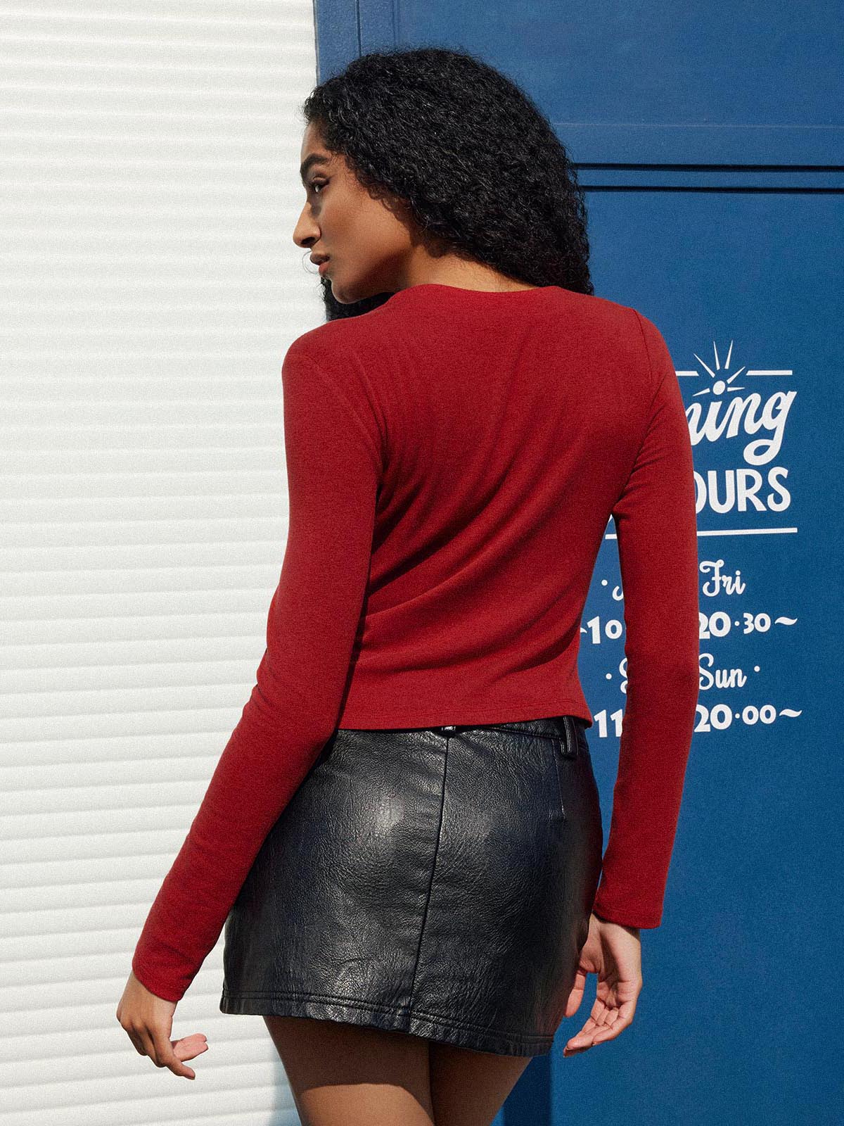 ASOBIO Long-Sleeve Draped Mockneck Top