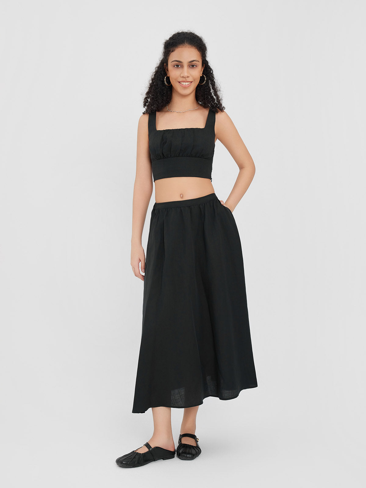 ASOBIO Smocked Square-Neck Top