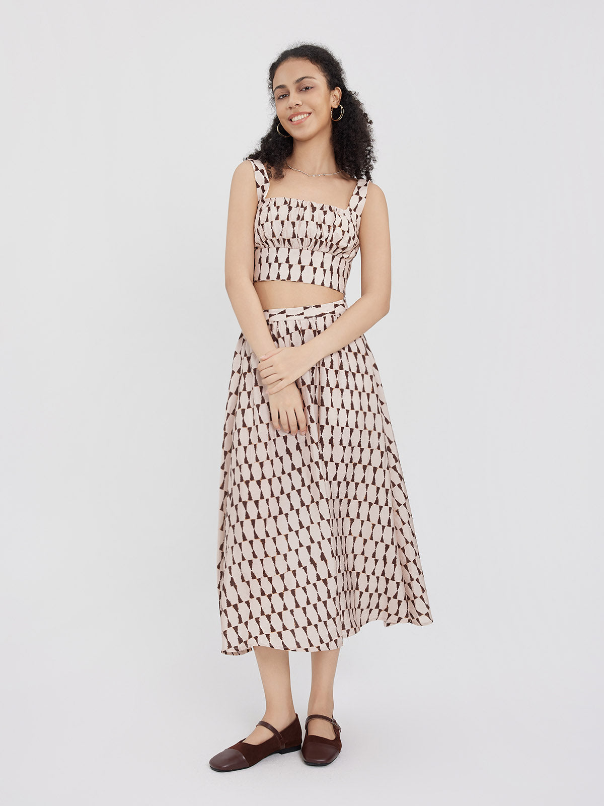 ASOBIO Smocked Square-Neck Top