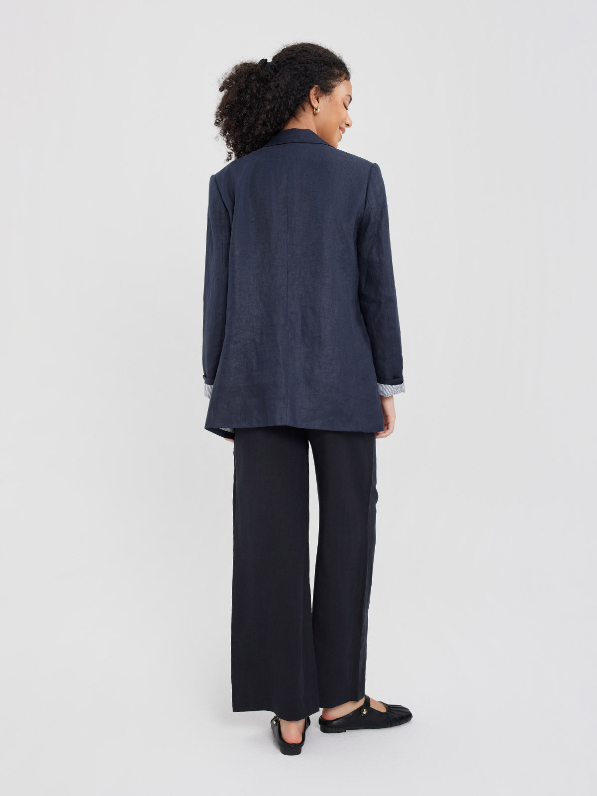 ASOBIO 100% Linen Blazer with Striped Lining