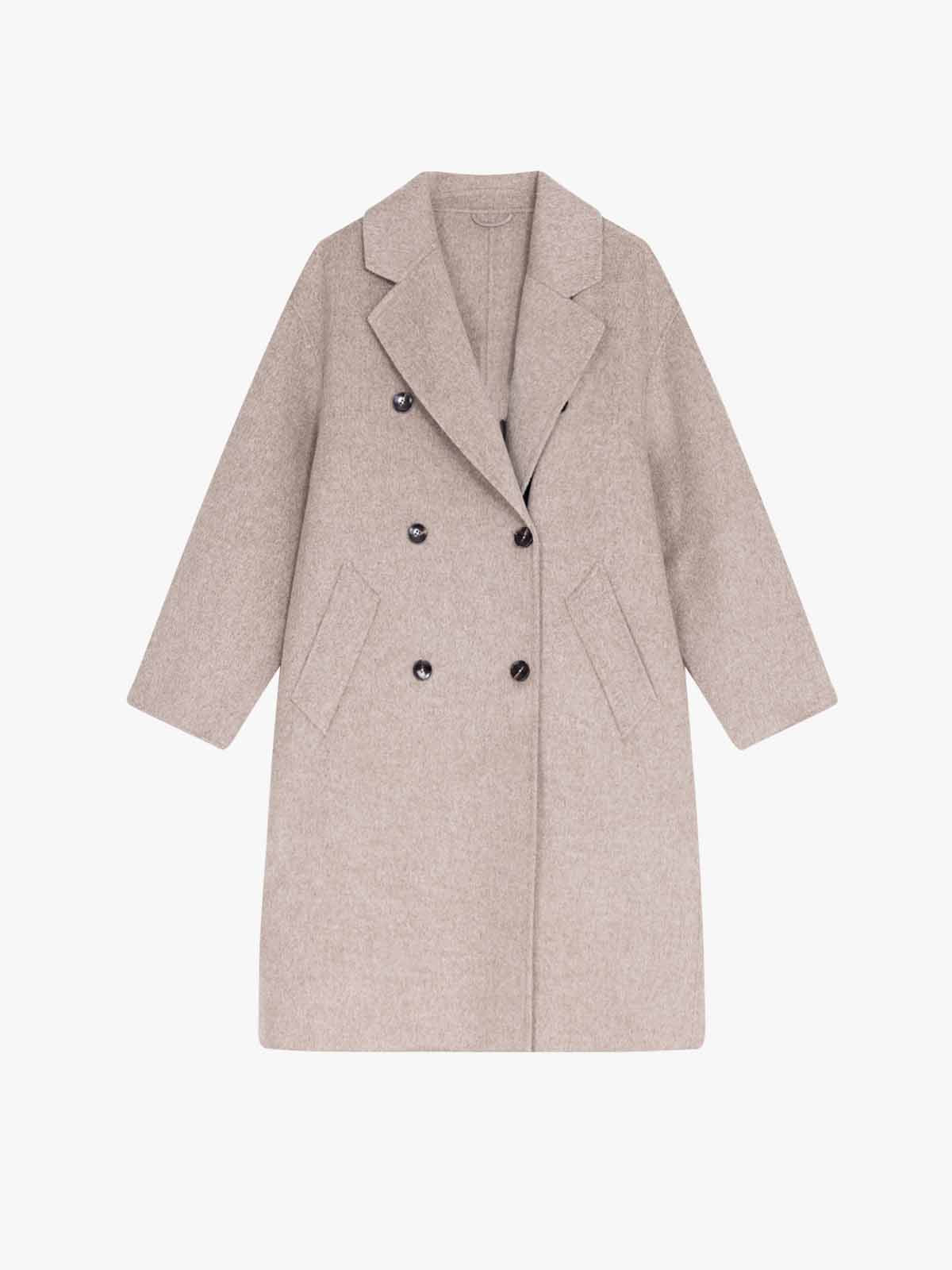 ASOBIO Relaxed Double-Breasted Virgin Wool Long Coat
