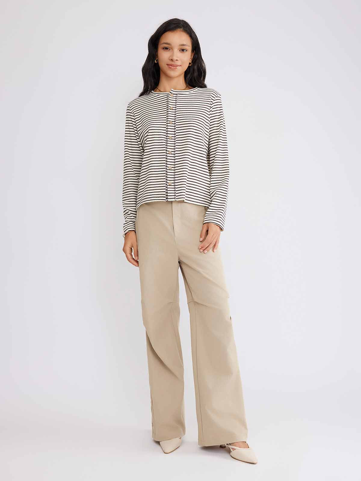 ASOBIO Striped Knit Cardigan