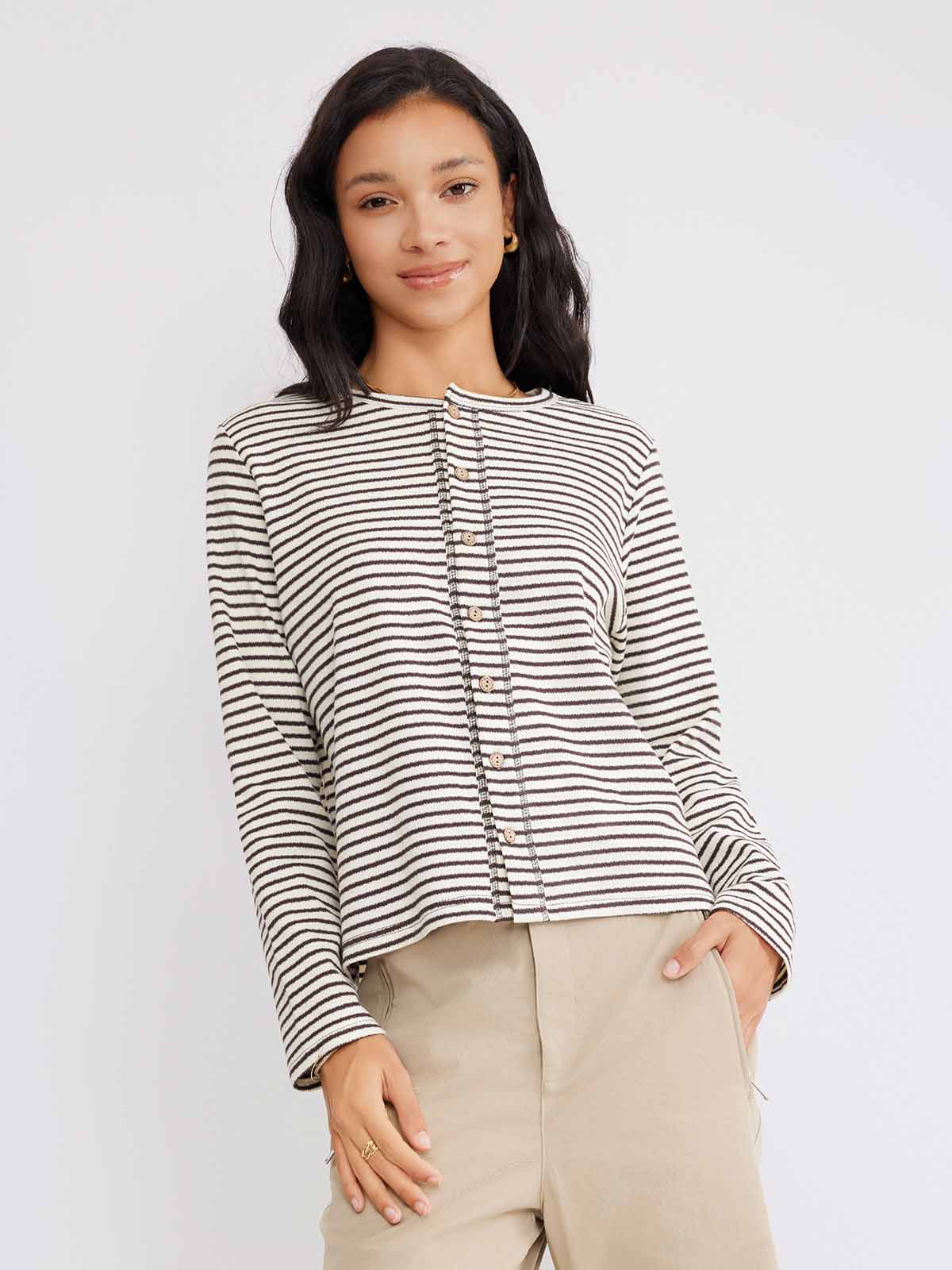 ASOBIO Striped Knit Cardigan