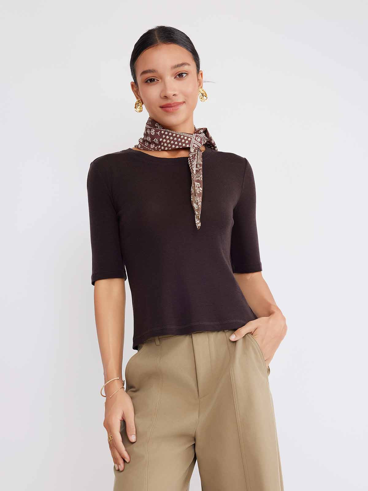 ASOBIO 100% Wool Cropped Knit T-Shirt & Scarf