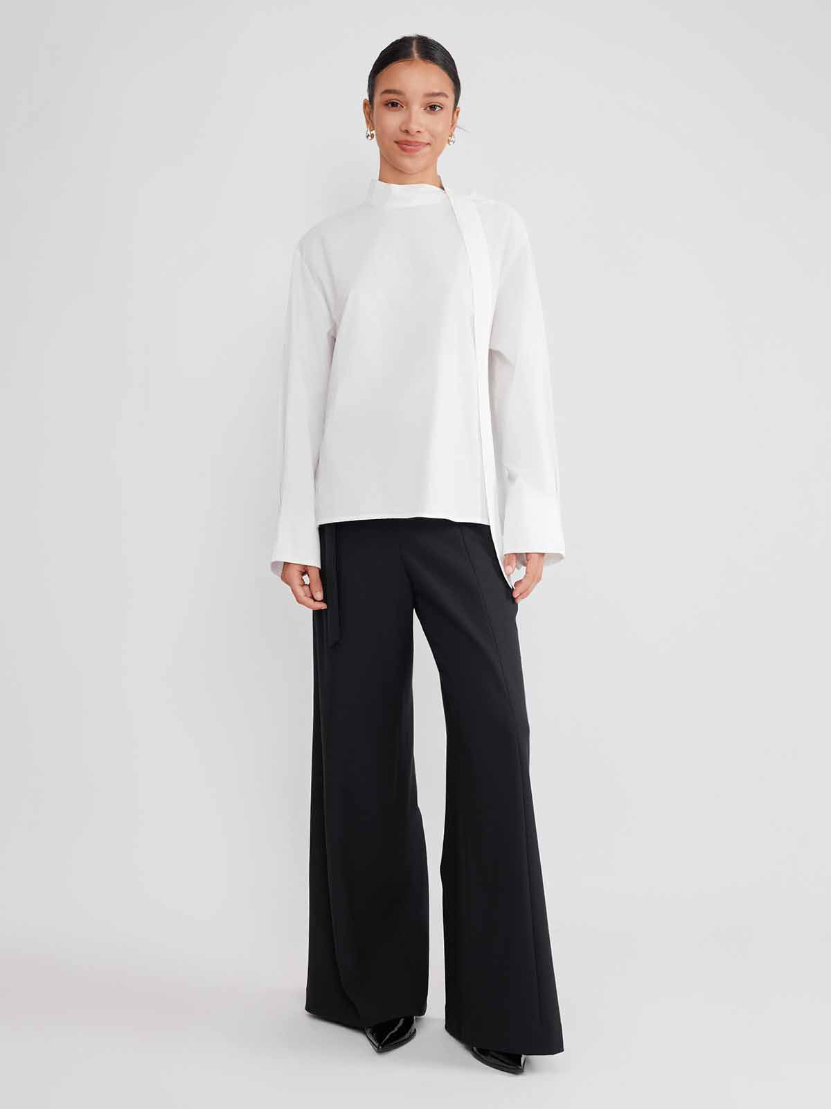 ASOBIO Button-Detail Tie-Neck Blouse