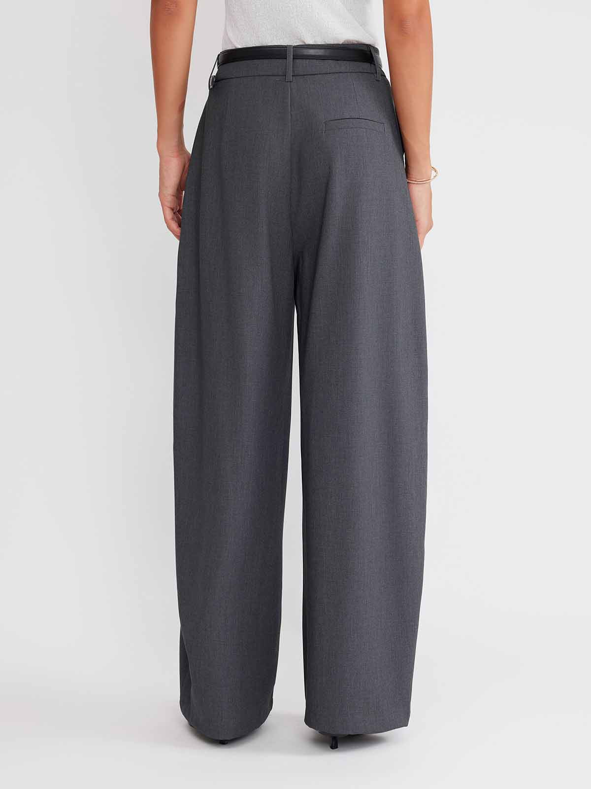 ASOBIO Wool Blend Barrel-Leg Pants