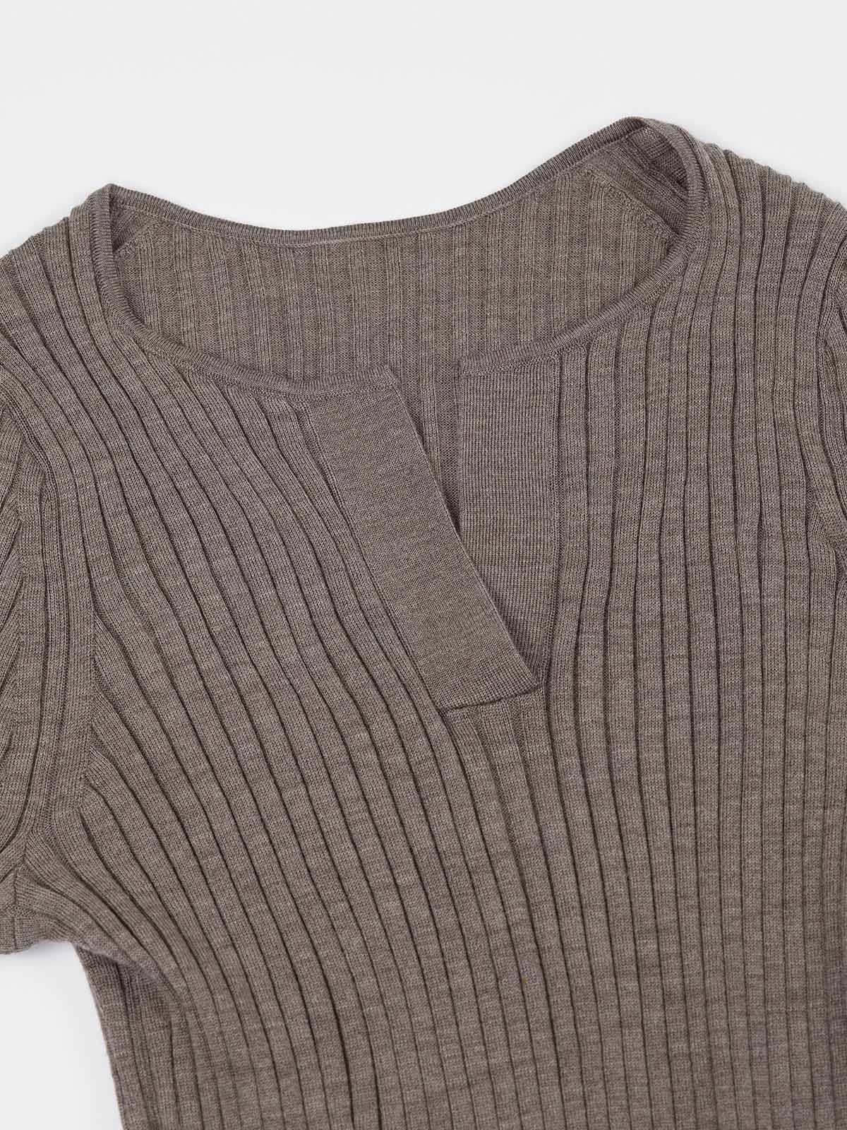 ASOBIO 100% Wool Ribbed V-Neck Pullover Sweater