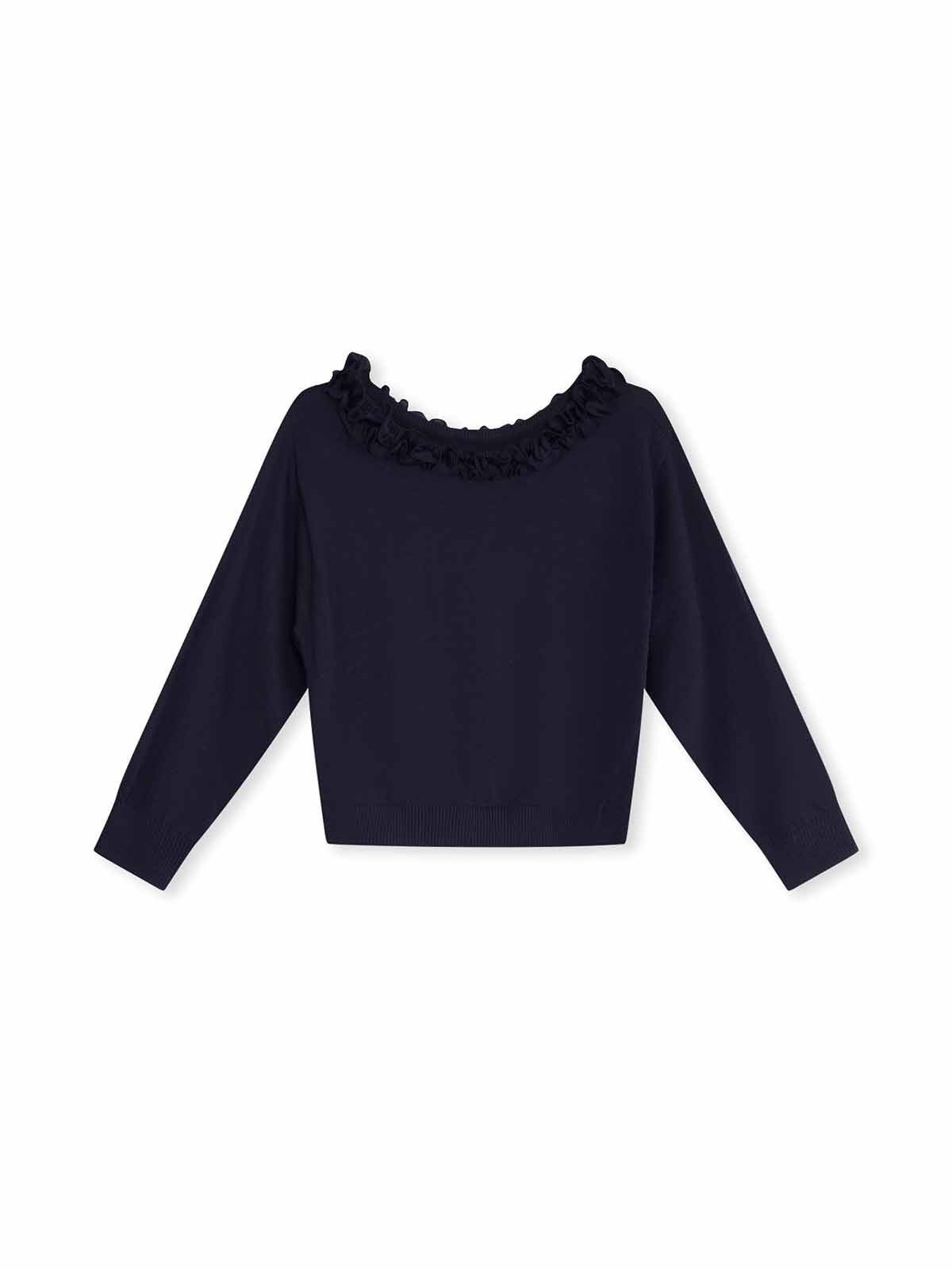 ASOBIO Wool Blend Ruffled Pullover Sweater