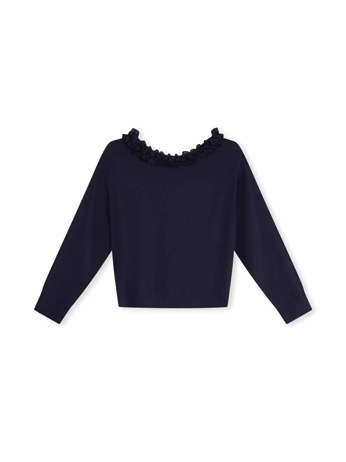 ASOBIO Wool Blend Ruffled Pullover Sweater