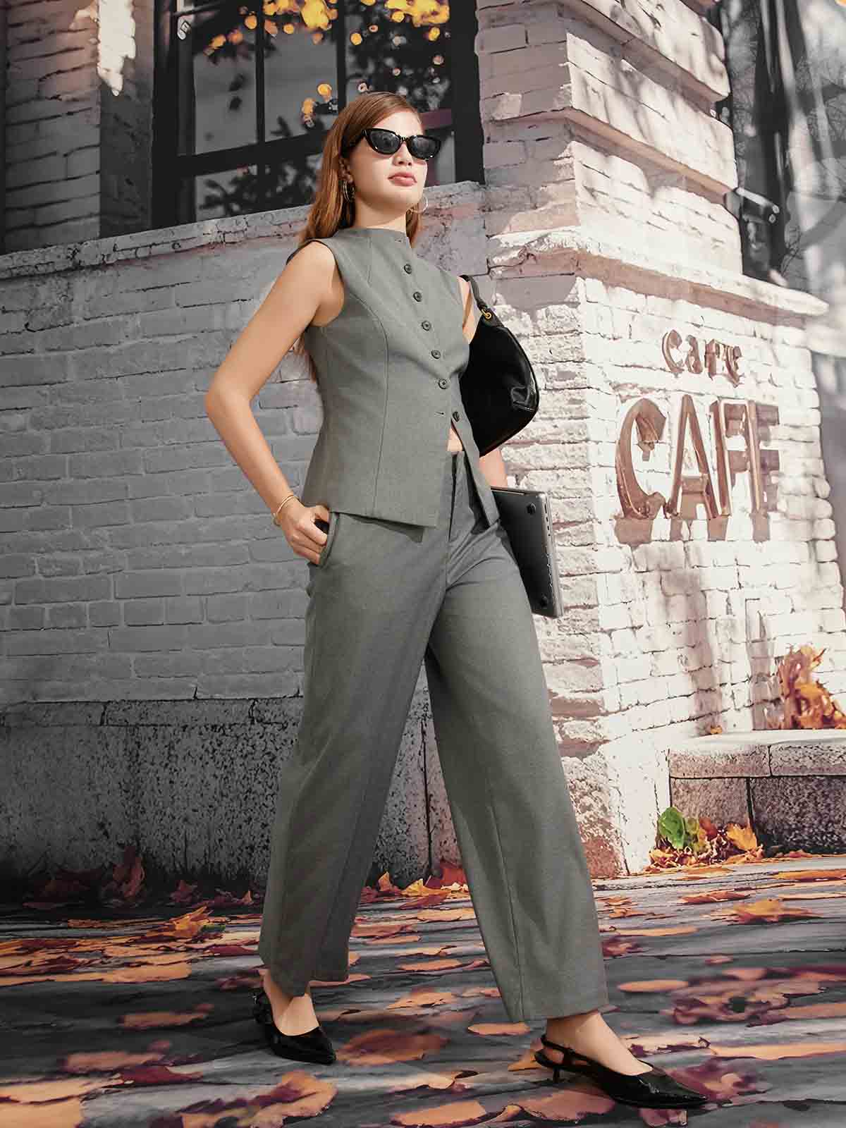 ASOBIO Wool Blend Minimalist Tailored Pants