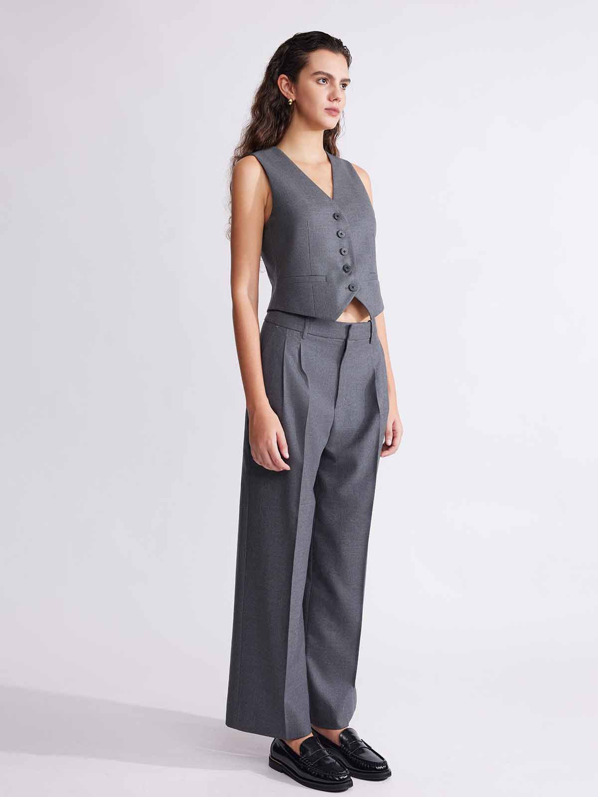 ASOBIO Wool Blend Mid-Rise Pleated Wide-Leg Trousers