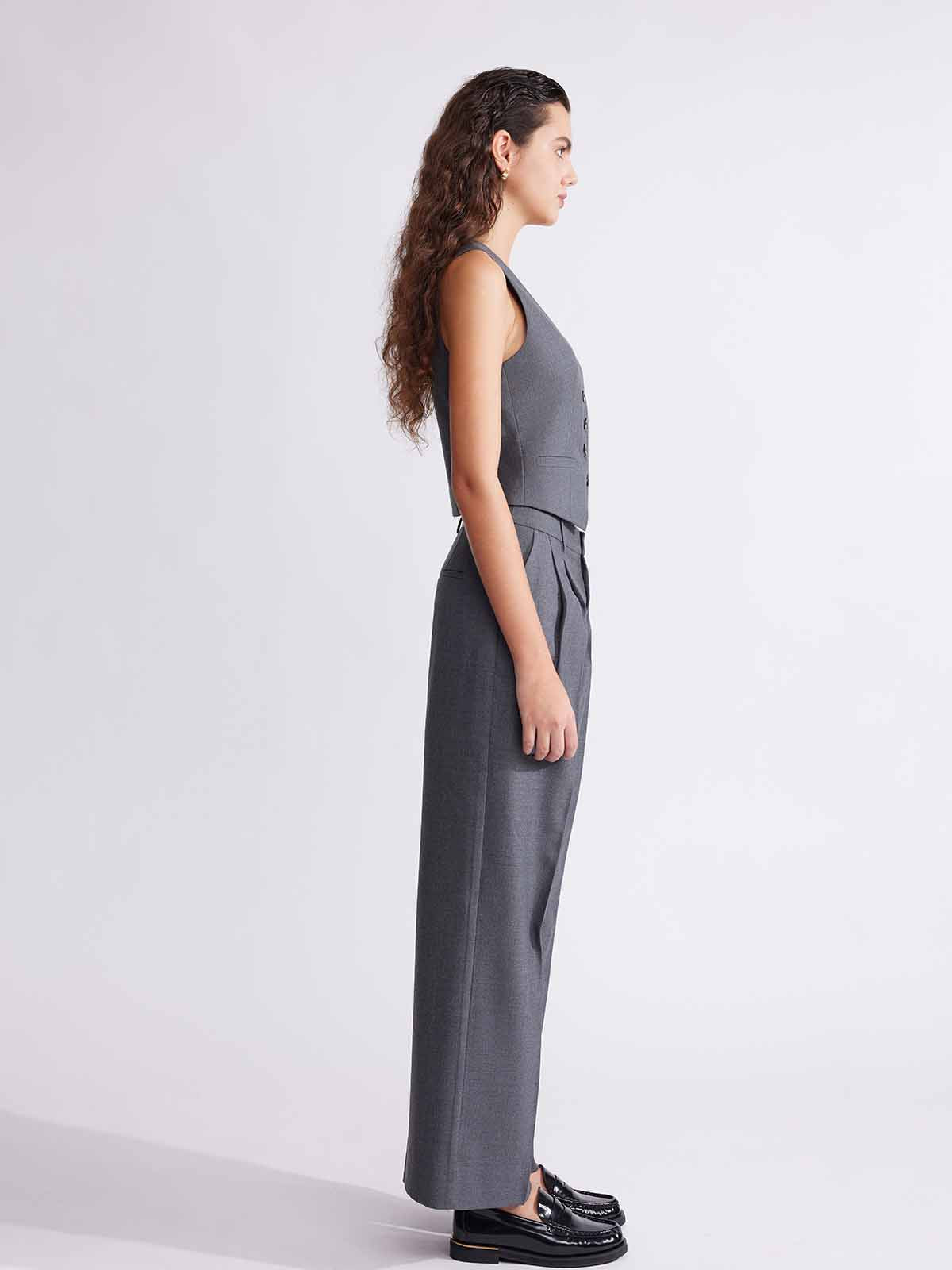 ASOBIO Wool Blend Mid-Rise Pleated Wide-Leg Trousers